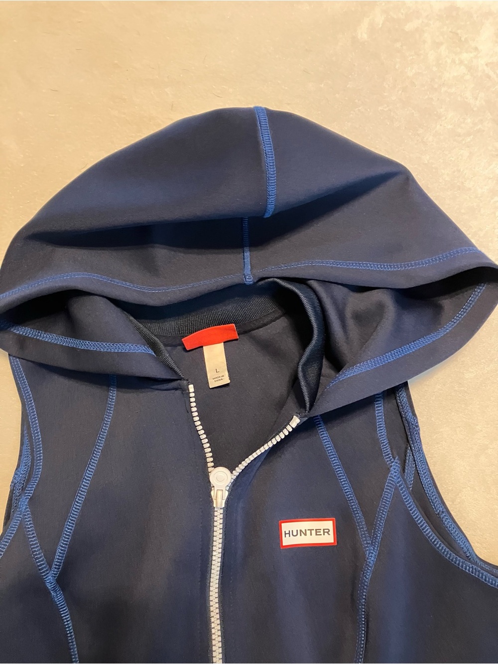 Hunter Navy Hooded Zip Dress with Bright Blue Stitching - Picture 4 of 5